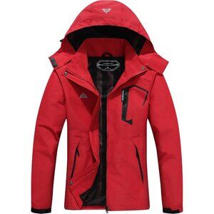 Women's Rose Red Waterproof Lightweight Rain Jacket Windproof Trench Coat Hood